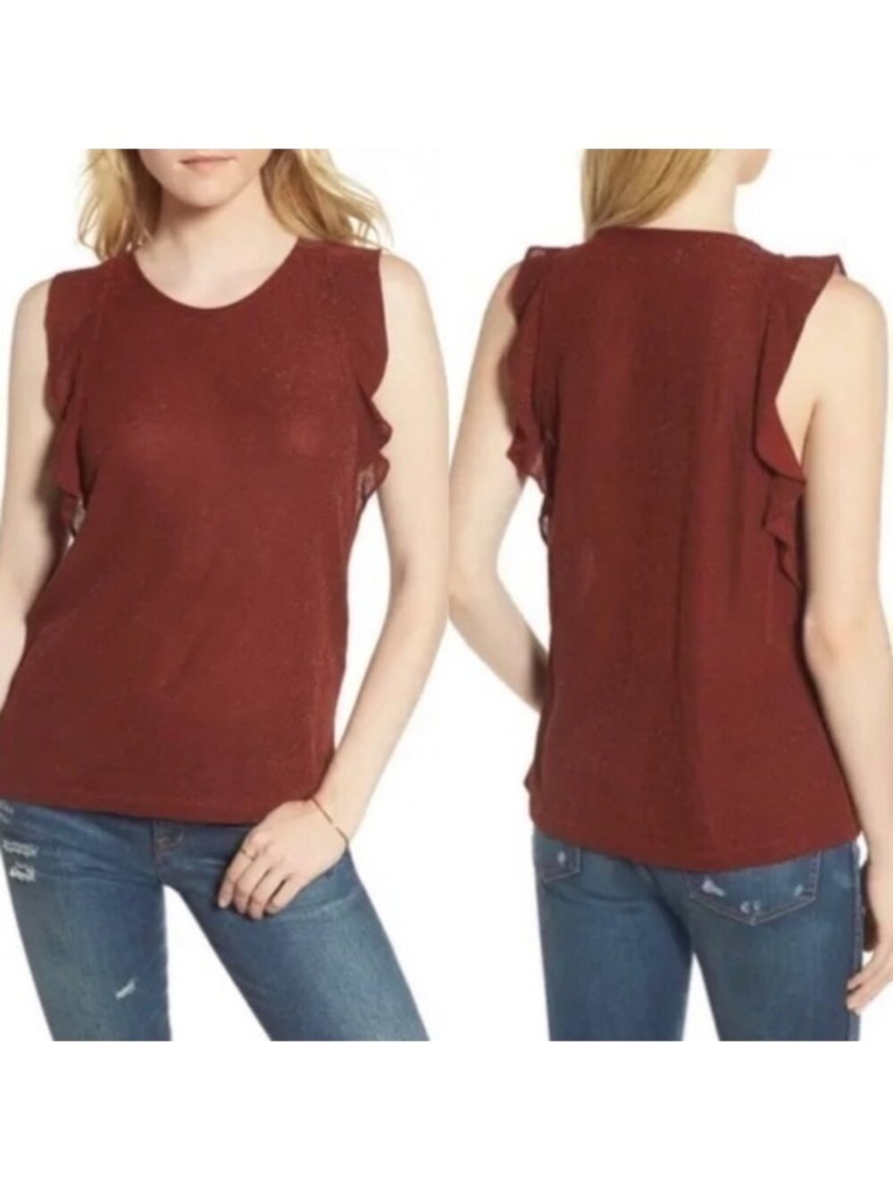 NWT Madewell Metallic Ruffle Tank Rust Size Medium